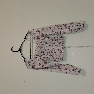 Floral Long Sleeve Crop Top - White and Red